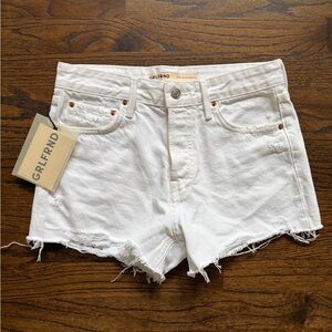 GRLFRND NWT Helena High Rise Cut Off White Denim Shorts Size 24